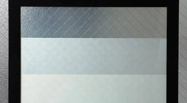 Prototype sample panel: three zones set to clear, intermediate and opaque from top to bottom